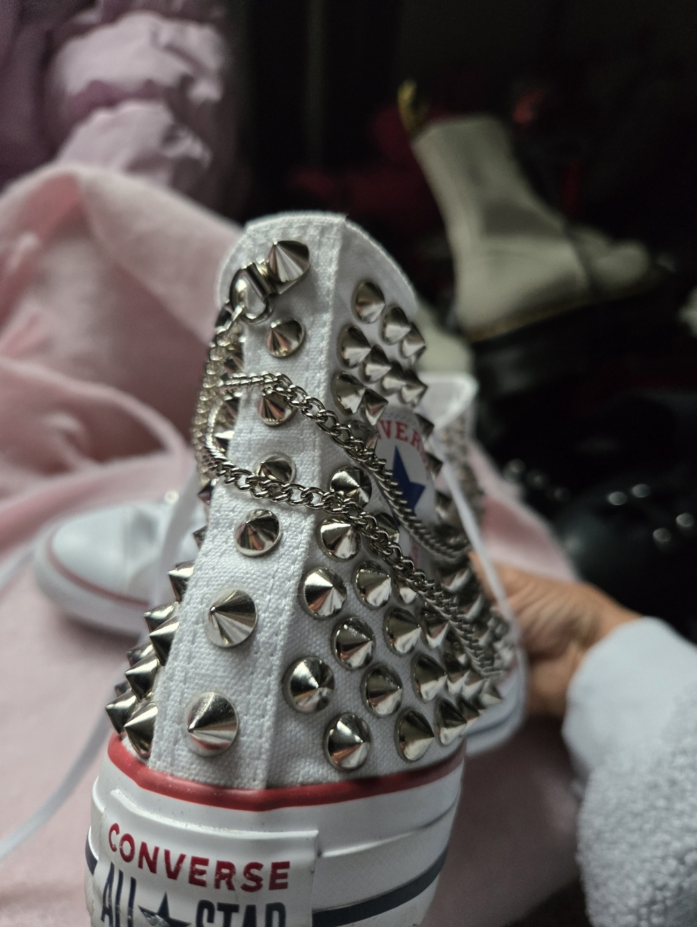 Custom Made. Spiked Converse With Chains. Great Condition. Womens Size 8.5 - Picture 8 of 10